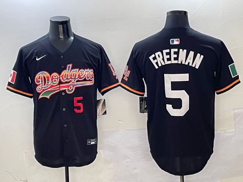 Men Los Angeles Dodgers #5 Freeman Black rainbow Nike 2025 MLB Jersey style 2->los angeles dodgers->MLB Jersey